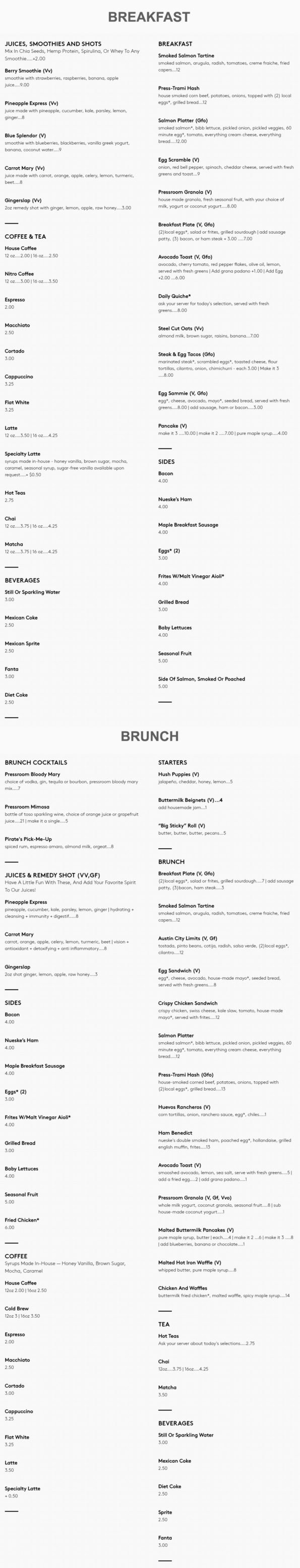 Pressroom Bentonville Menu 2