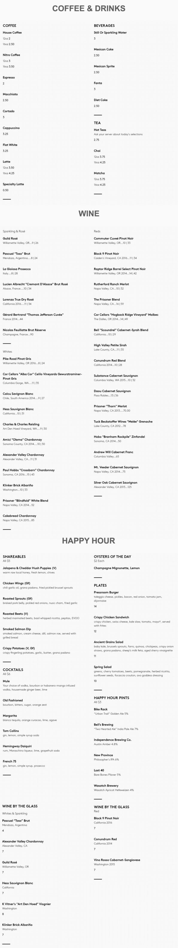 Pressroom Bentonville Menu 3