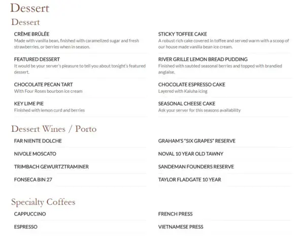 River Grille Bentonville Dessert Menu