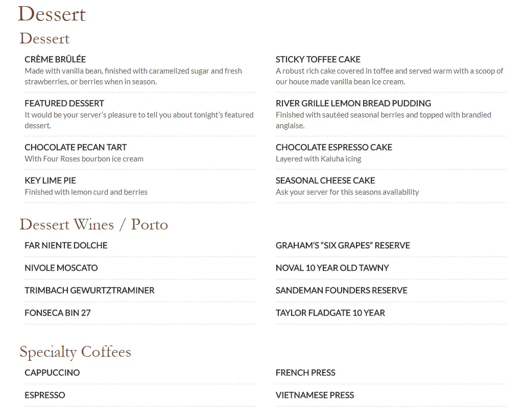 River Grille Bentonville Dessert Menu River Grille Bentonville Dessert Menu