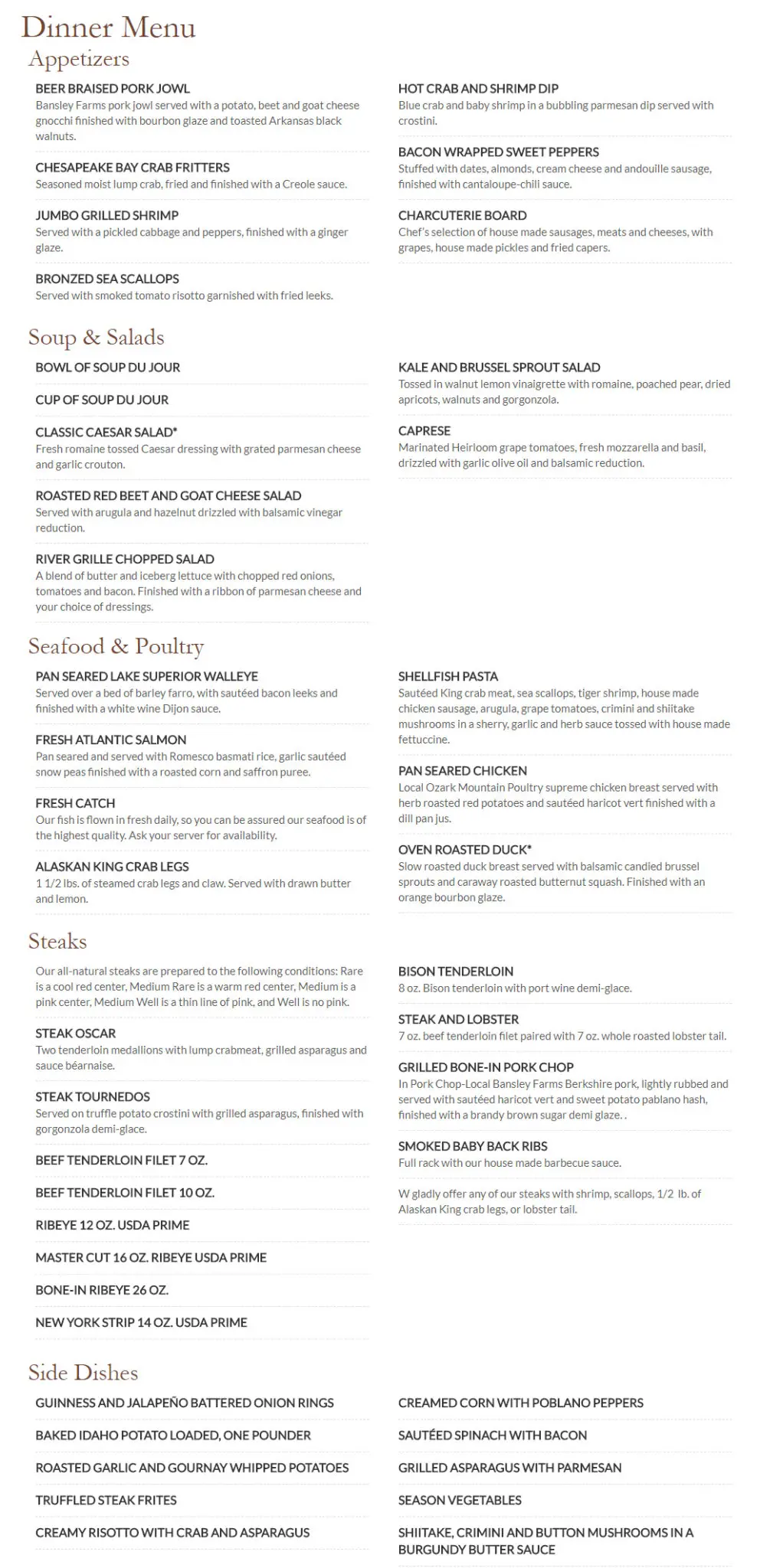 River Grille Bentonville Dinner Menu River Grille Bentonville Dinner Menu