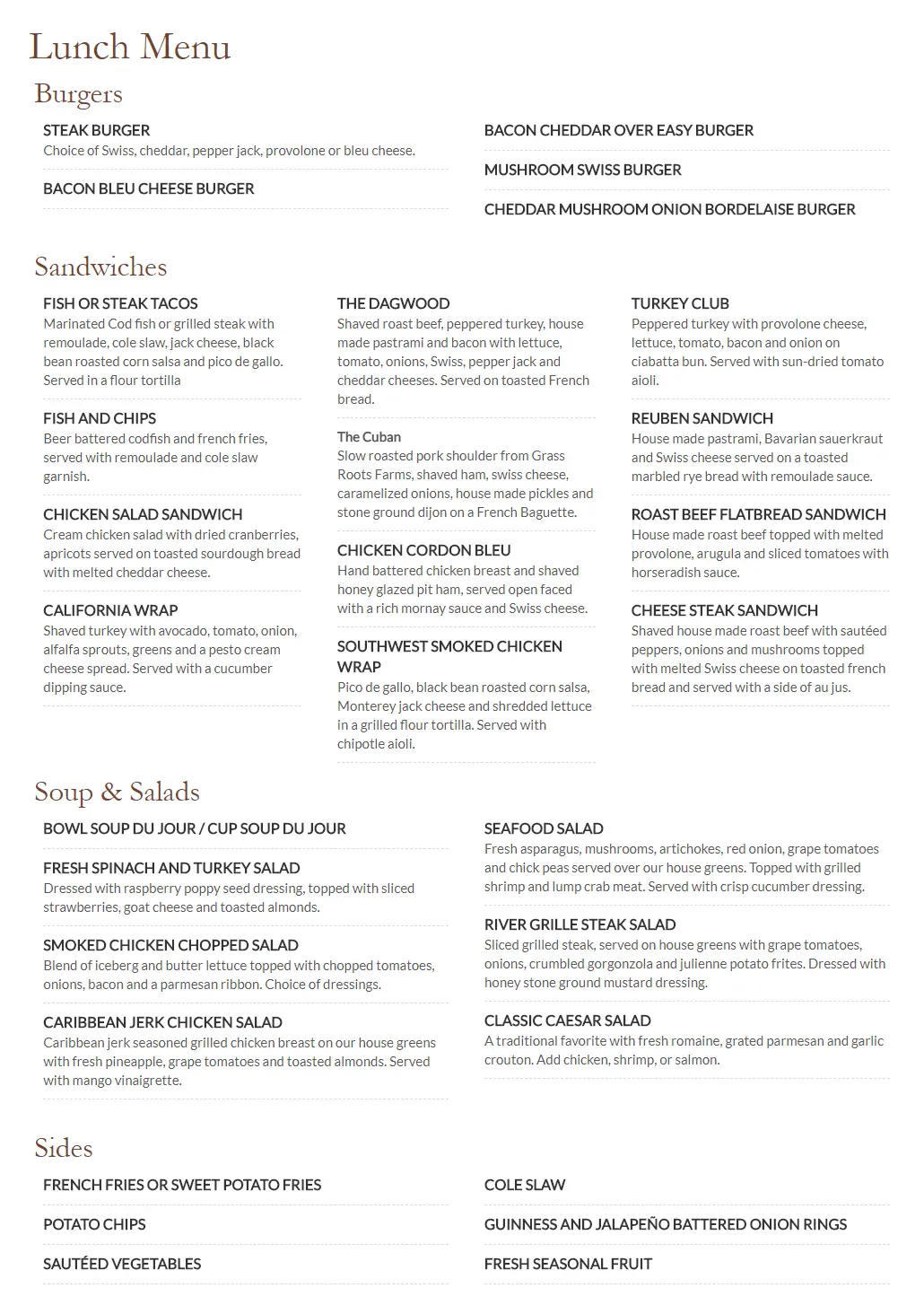 River Grille Bentonville Lunch Menu River Grille Bentonville Lunch Menu
