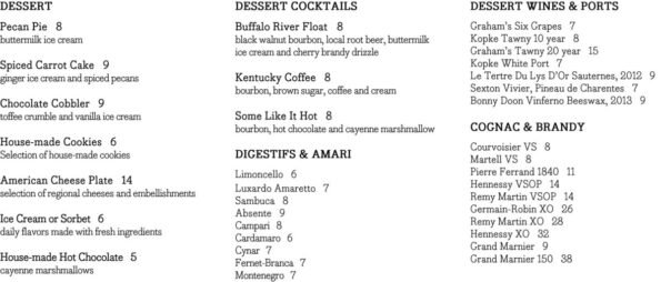 The Hive Bentonville Dessert Menu