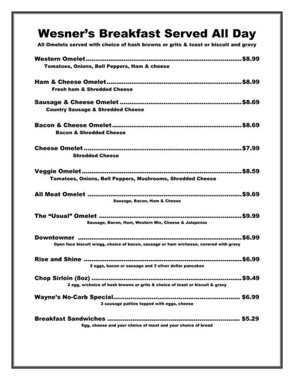 Wesners Grill Rogers Menu 3