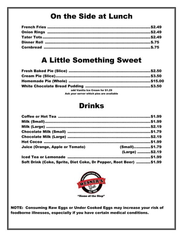 Wesners Grill Rogers Menu 5