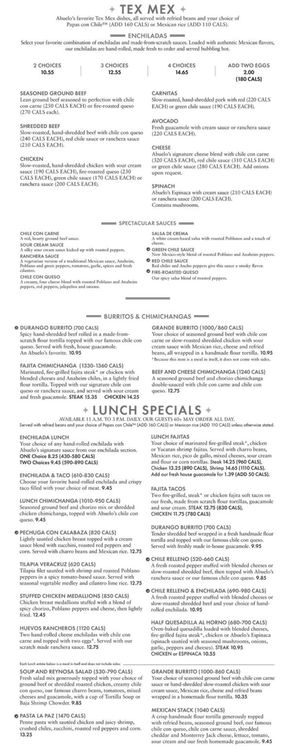 Abuelo's Mexican Restaurant Rogers Menu 3