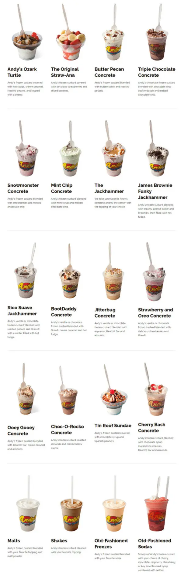 Andy's Frozen Custard Menu 1