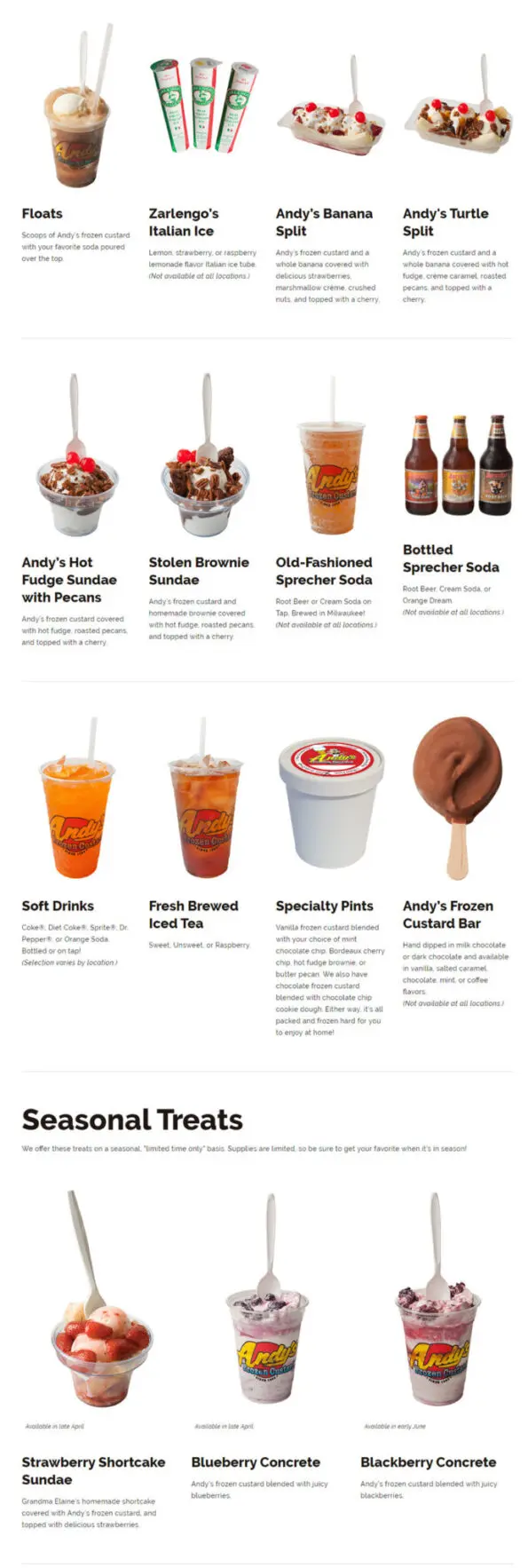 Andy's Frozen Custard Menu 2