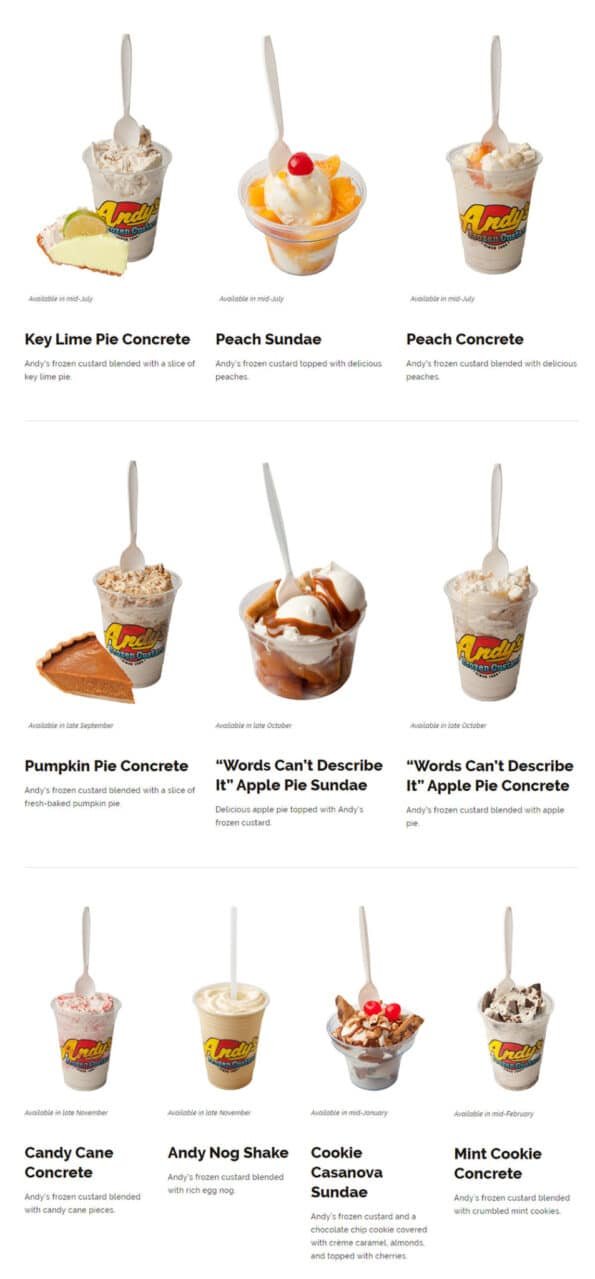 Andy's Frozen Custard Menu 3