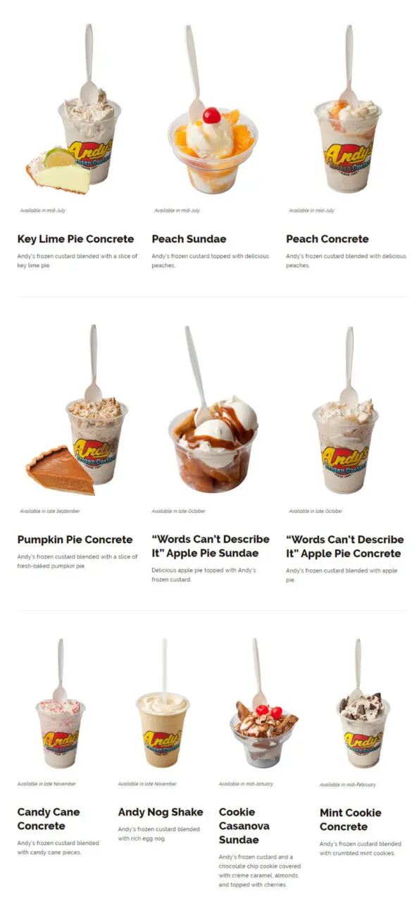 Andy's Frozen Custard Menu 3