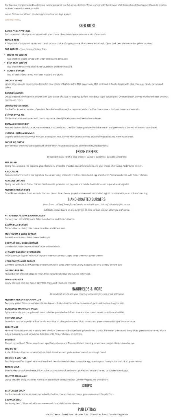 Growler USA Rogers Menu