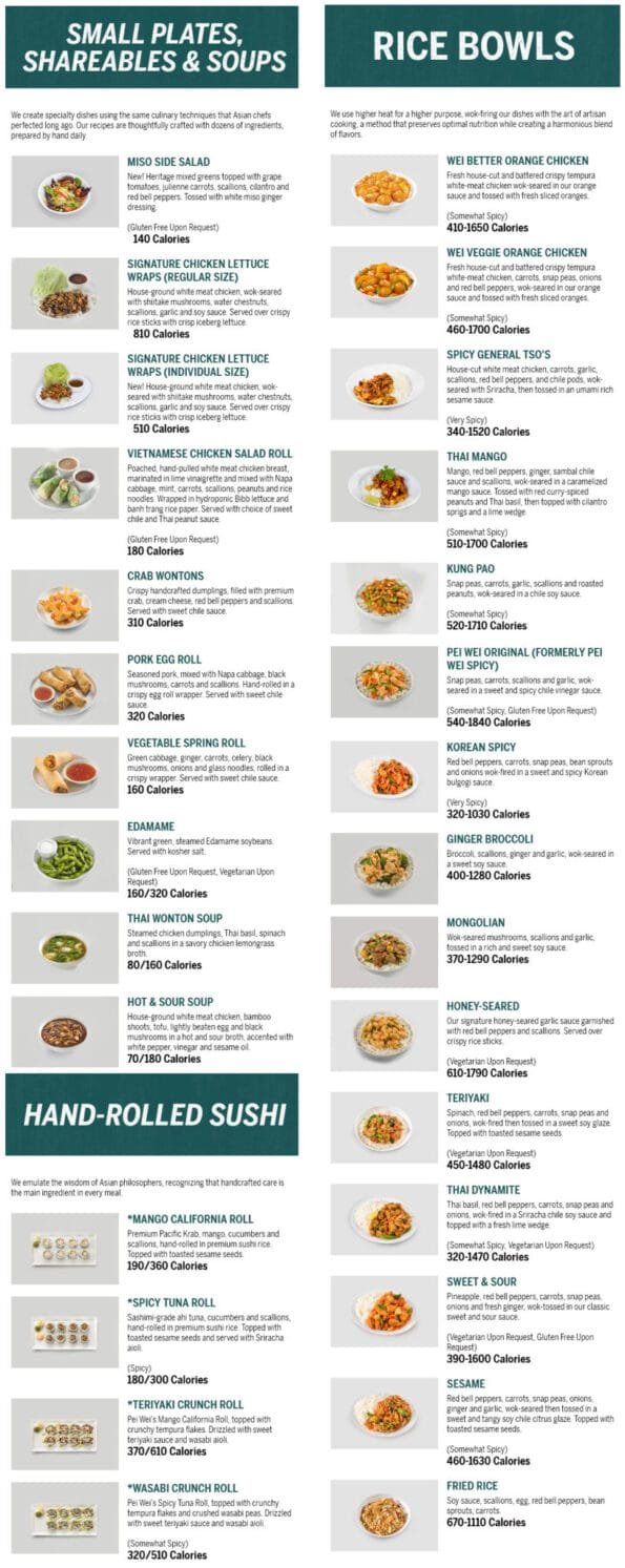 Pei Wei Rogers Menu 1
