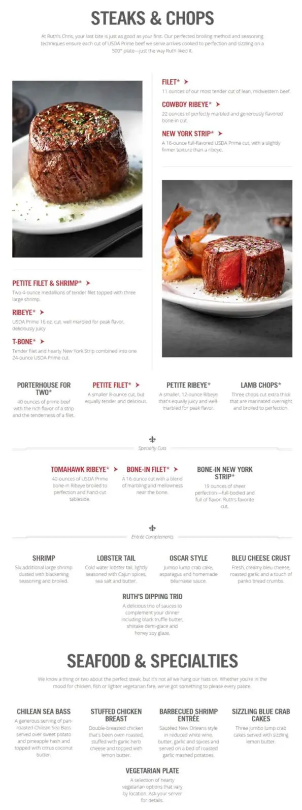 Ruth's Chris Steak House Menu 1