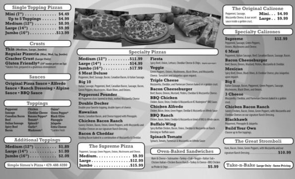 Simple Simons Pizza Pea Ridge Menu 1