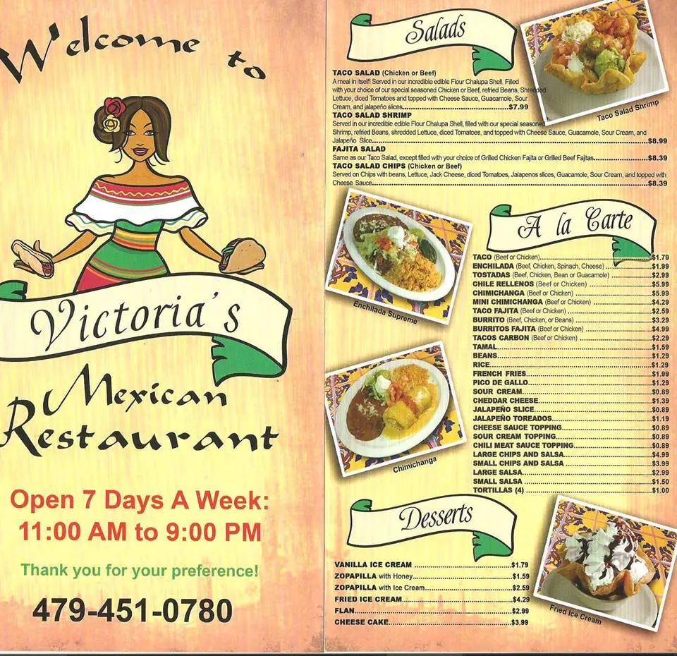 Victoria's Mexican Restaurant Pea Ridge Menu 1