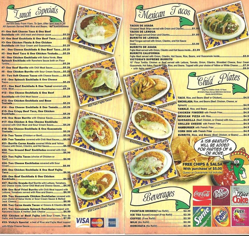 Victoria's Mexican Restaurant Pea Ridge Menu 3