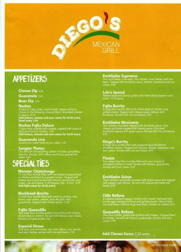 Diego's Mexican Grill Pea Ridge Menu 1