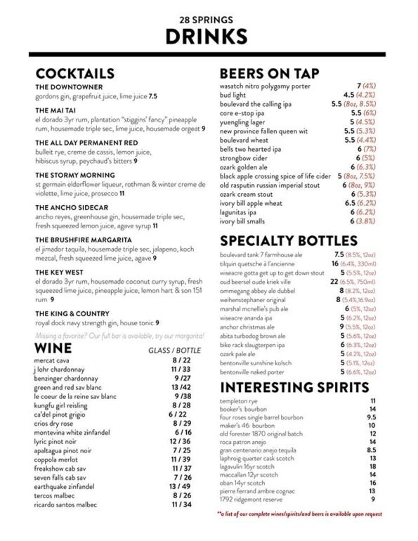 28 Springs Siloam Springs Menu 1