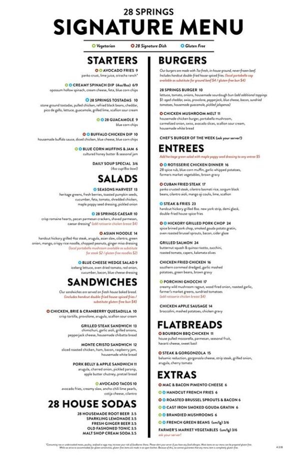28 Springs Siloam Springs Menu 3