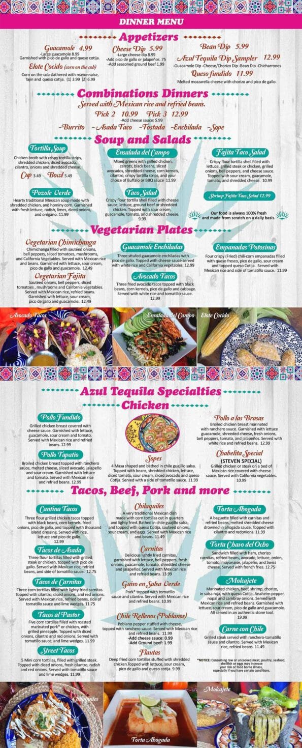 Azul Tequila Dinner Menu 1