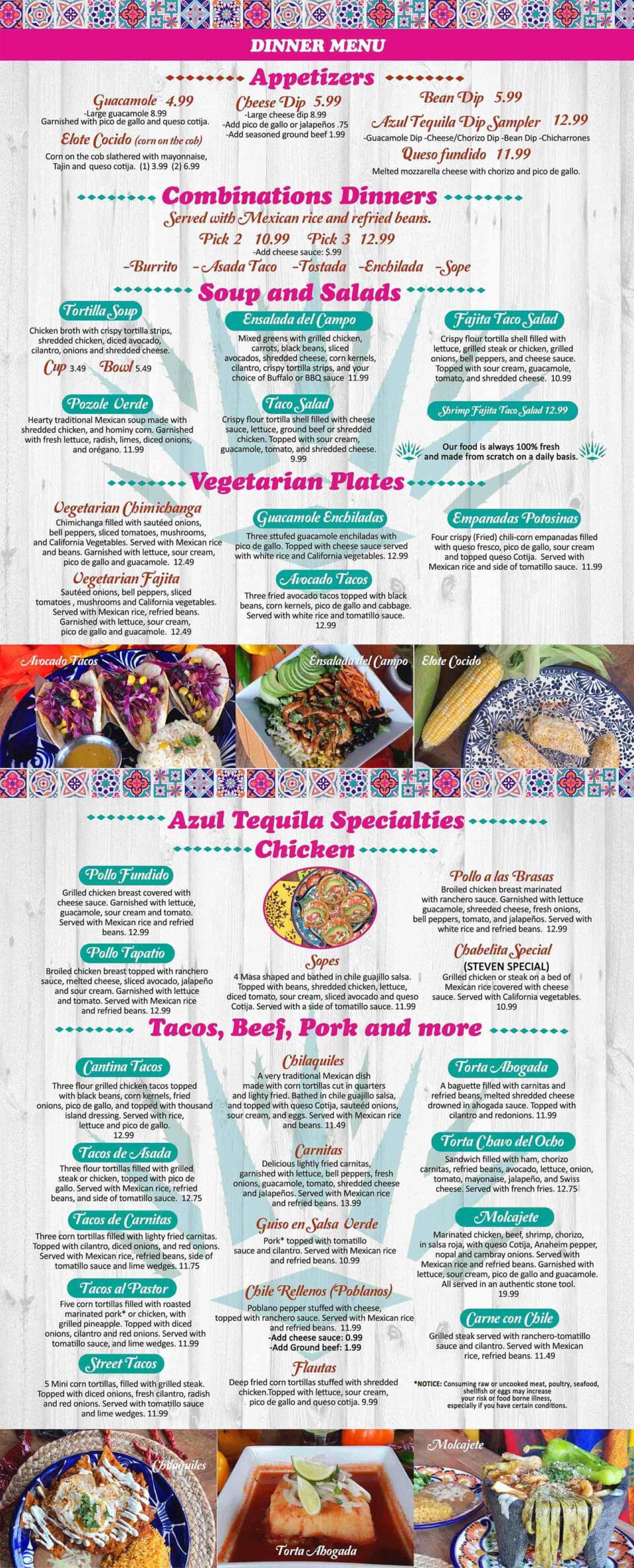 Azul Tequila Dinner Menu 1