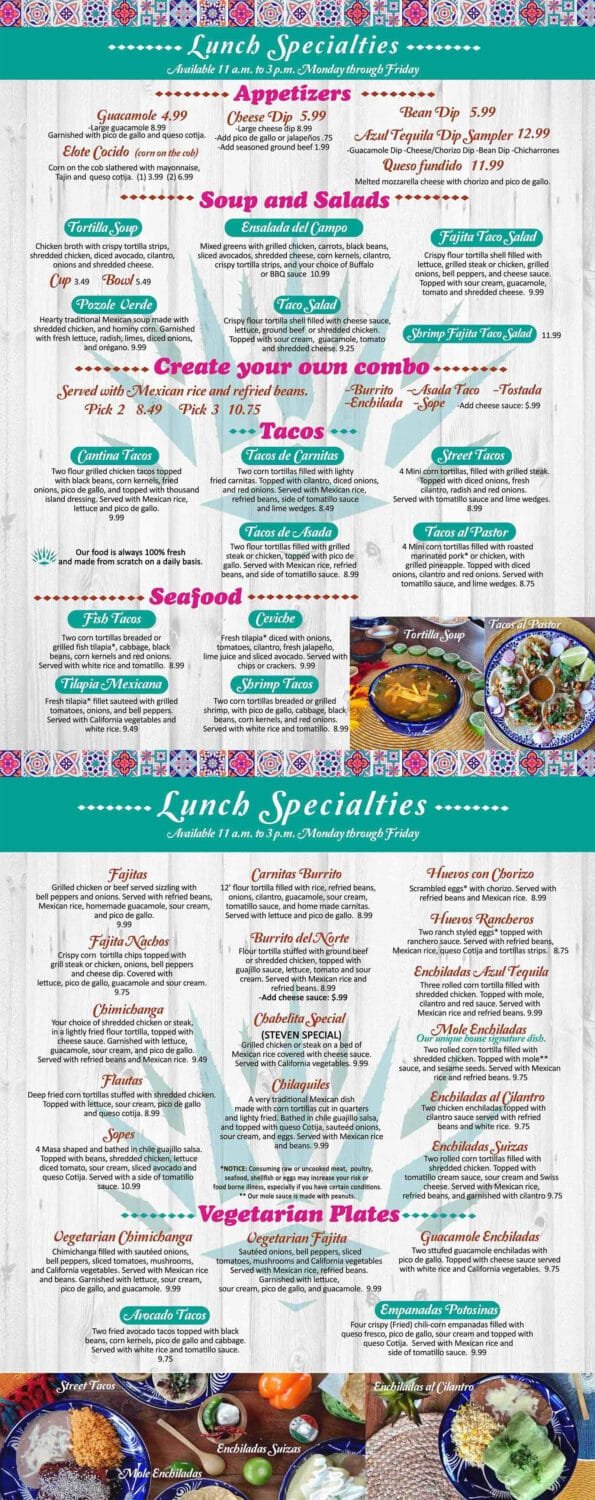 Azul Tequila Lunch Menu