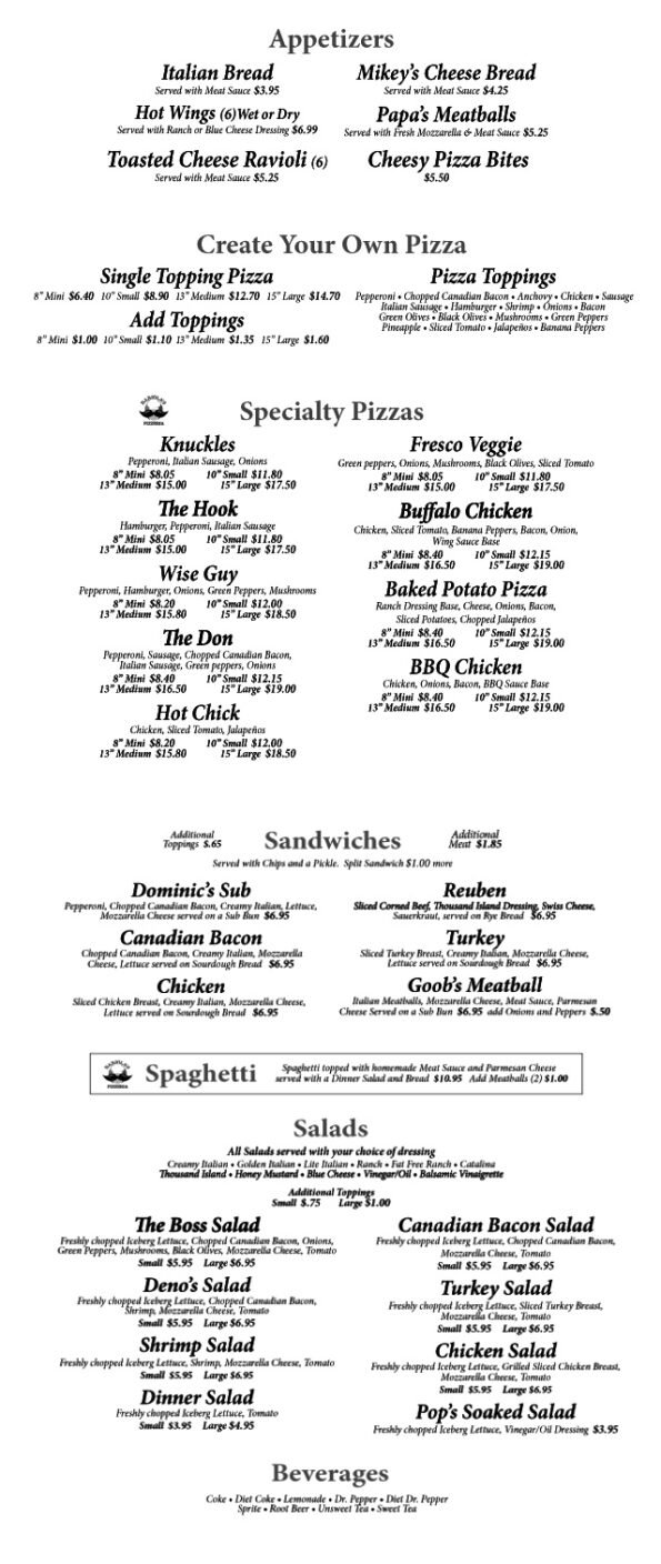Bariola's Pizza Rogers Menu