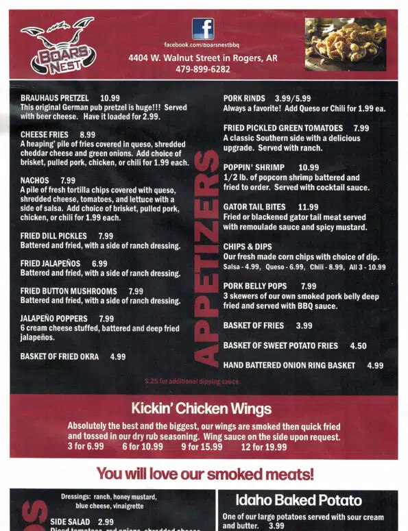 Boar's Nest Menu