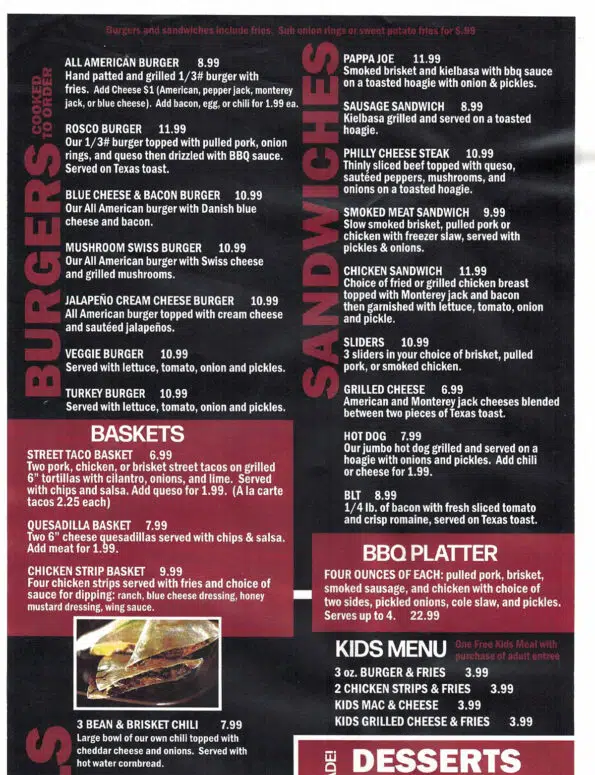 Boar's Nest Menu