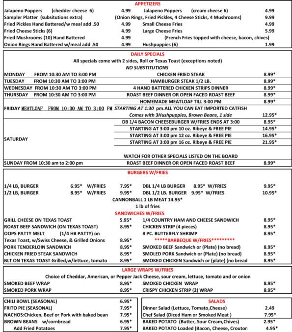 Cannonball Cafe Pea Ridge Menu