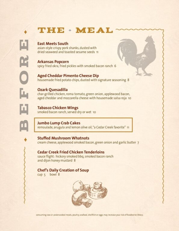 Ceder Creek Bistro Menu