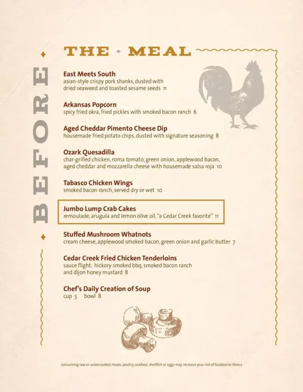 Ceder Creek Bistro Menu