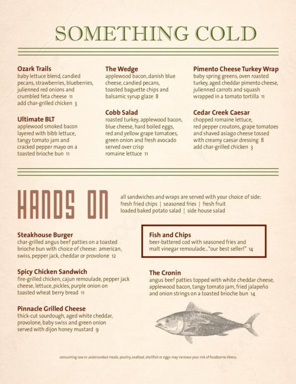 Ceder Creek Bistro Menu