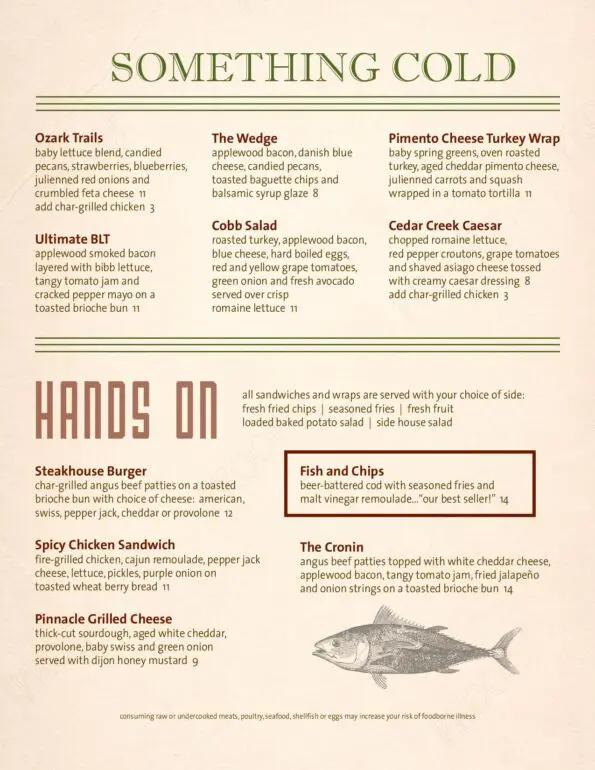 Ceder Creek Bistro Menu