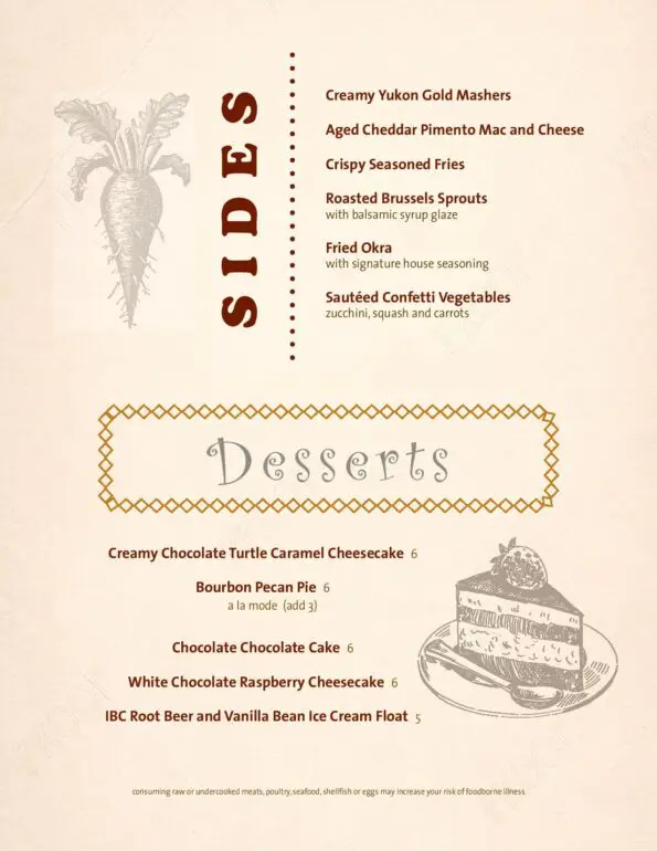 Ceder Creek Bistro Menu