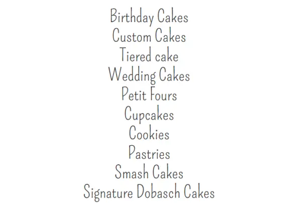 Chuck's Cake Shoppe Menu
