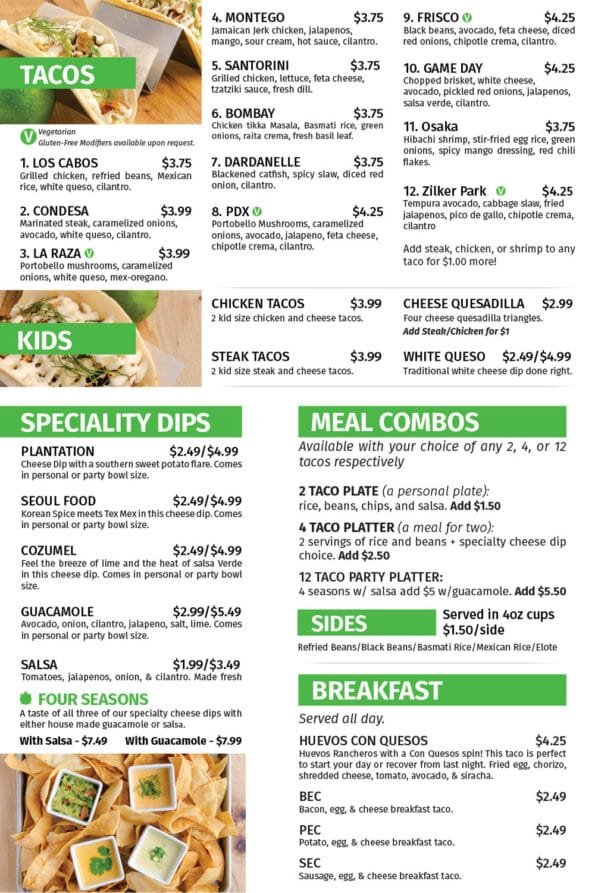 Con Quesos Fusion Tacos Fayetteville Menu