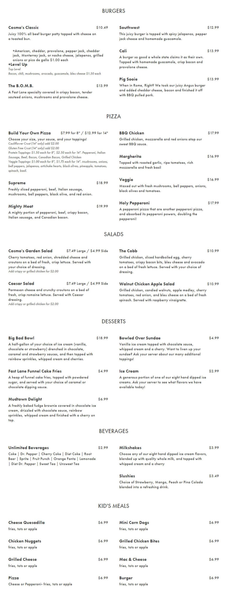 Fast Lane Entertainment - Menu