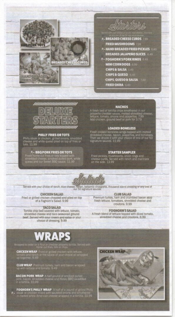 Foghorn's Menu