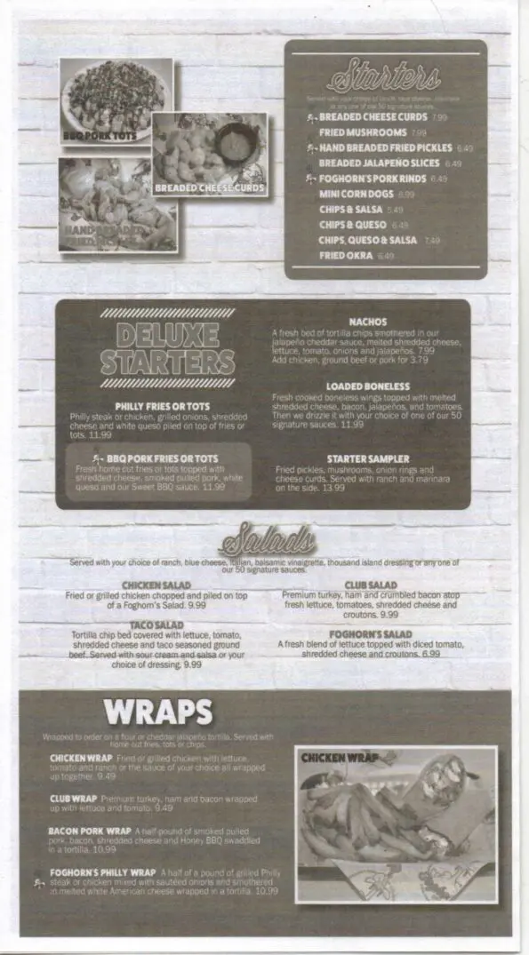 Foghorn's Menu