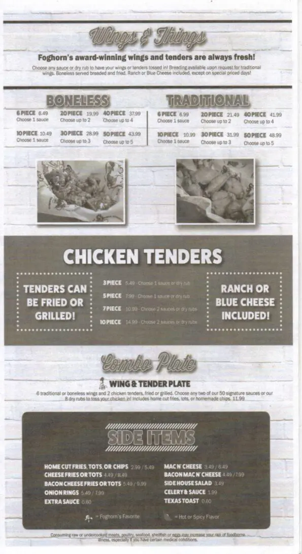 Foghorn's Menu