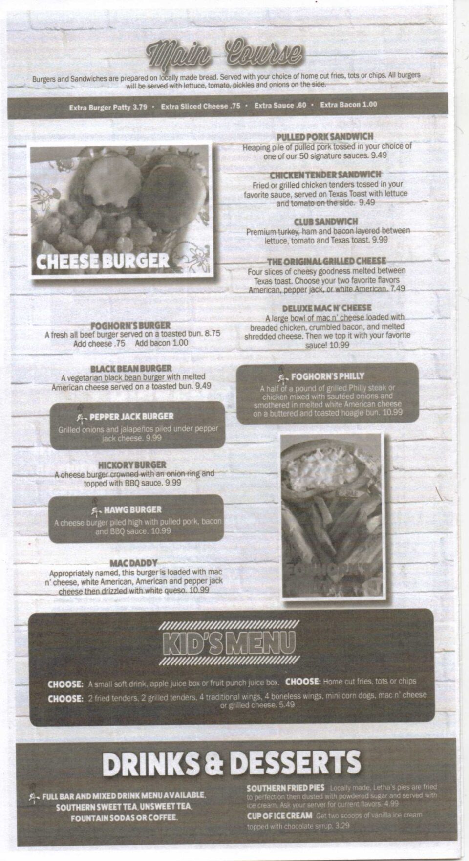 Foghorn's Menu