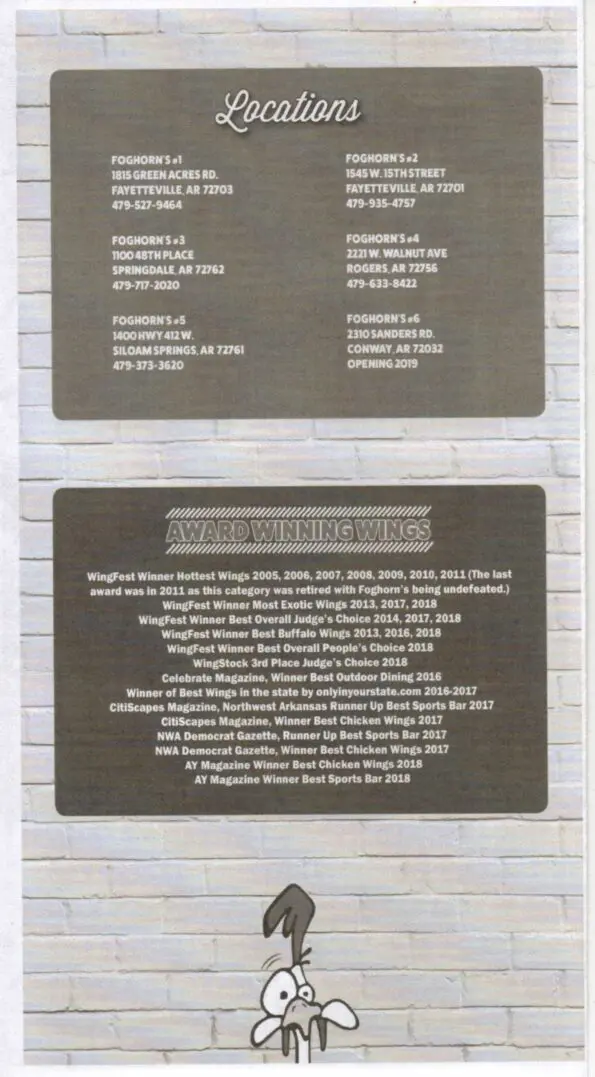 Foghorn's Menu