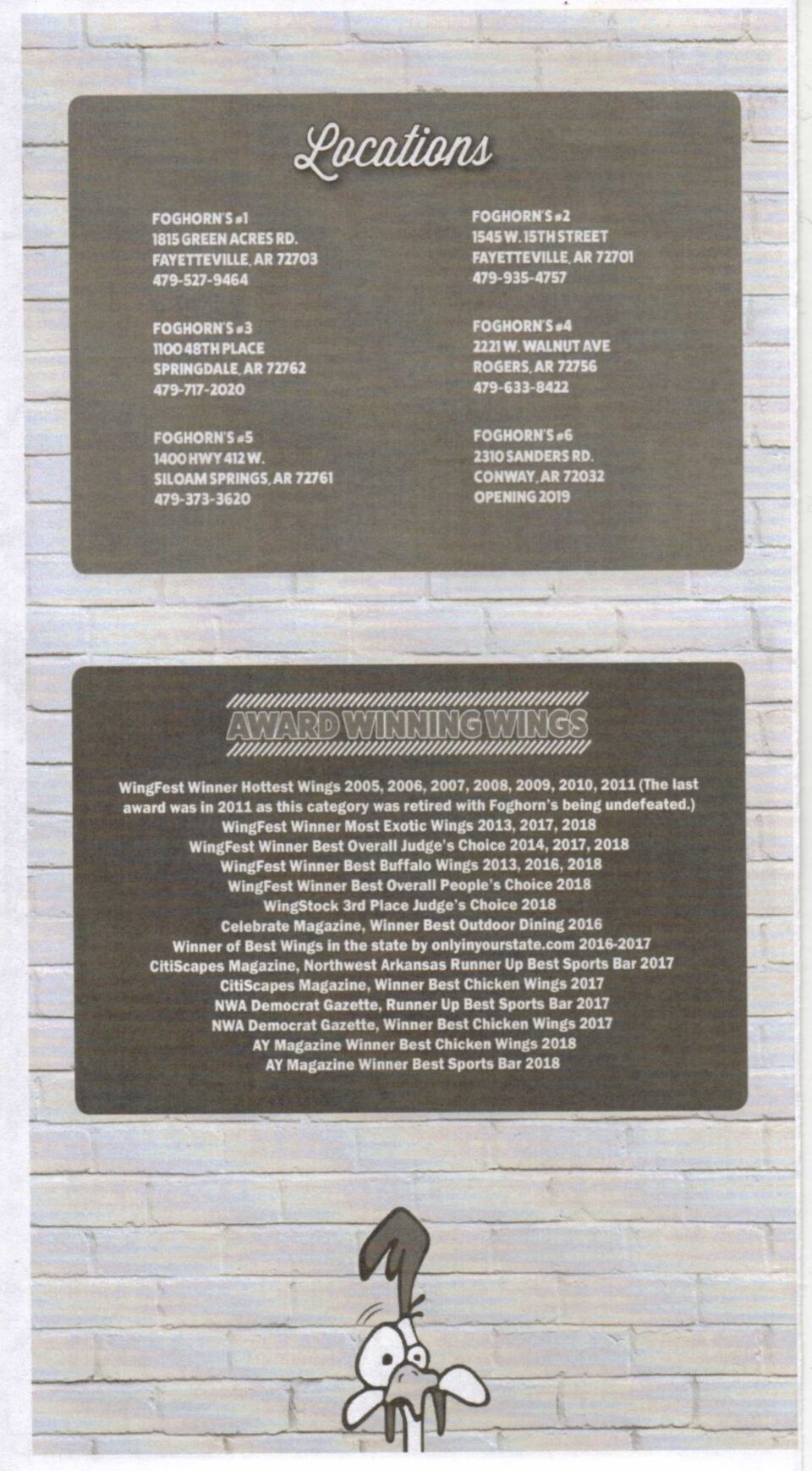 Foghorn's Menu