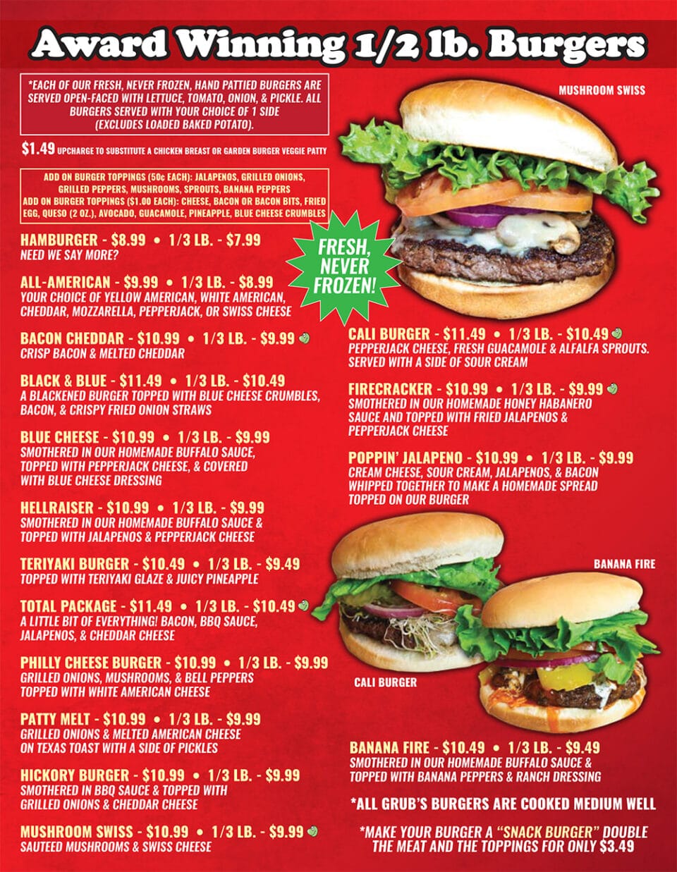 Grubs Bar & Grille Rogers Menu