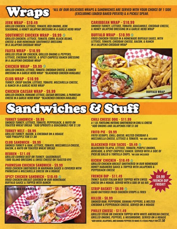 Grubs Bar & Grille Rogers Menu