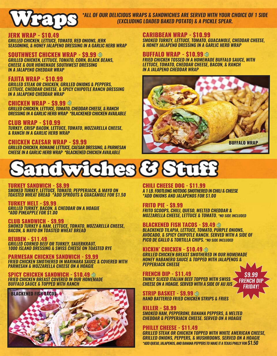 Grubs Bar & Grille Rogers Menu