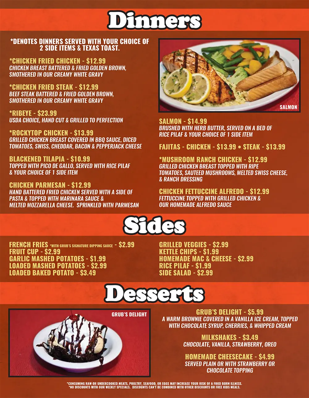 Grubs Bar & Grille Rogers Menu