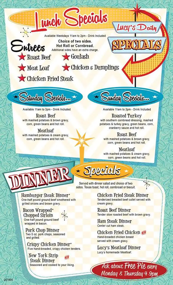 Lucy's Diner Rogers Menu 2