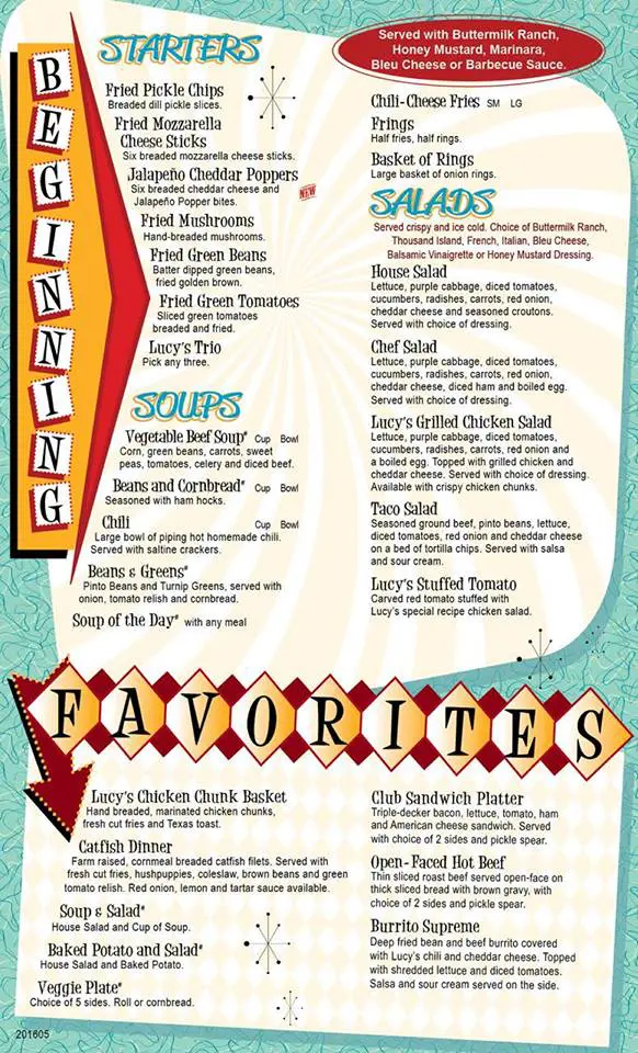Lucy's Diner Rogers Menu 4